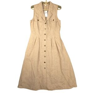 J. Jill Love Linen Sleeveless Midi Shirtdress Vicuna Tan 194731 Womens XS NWT